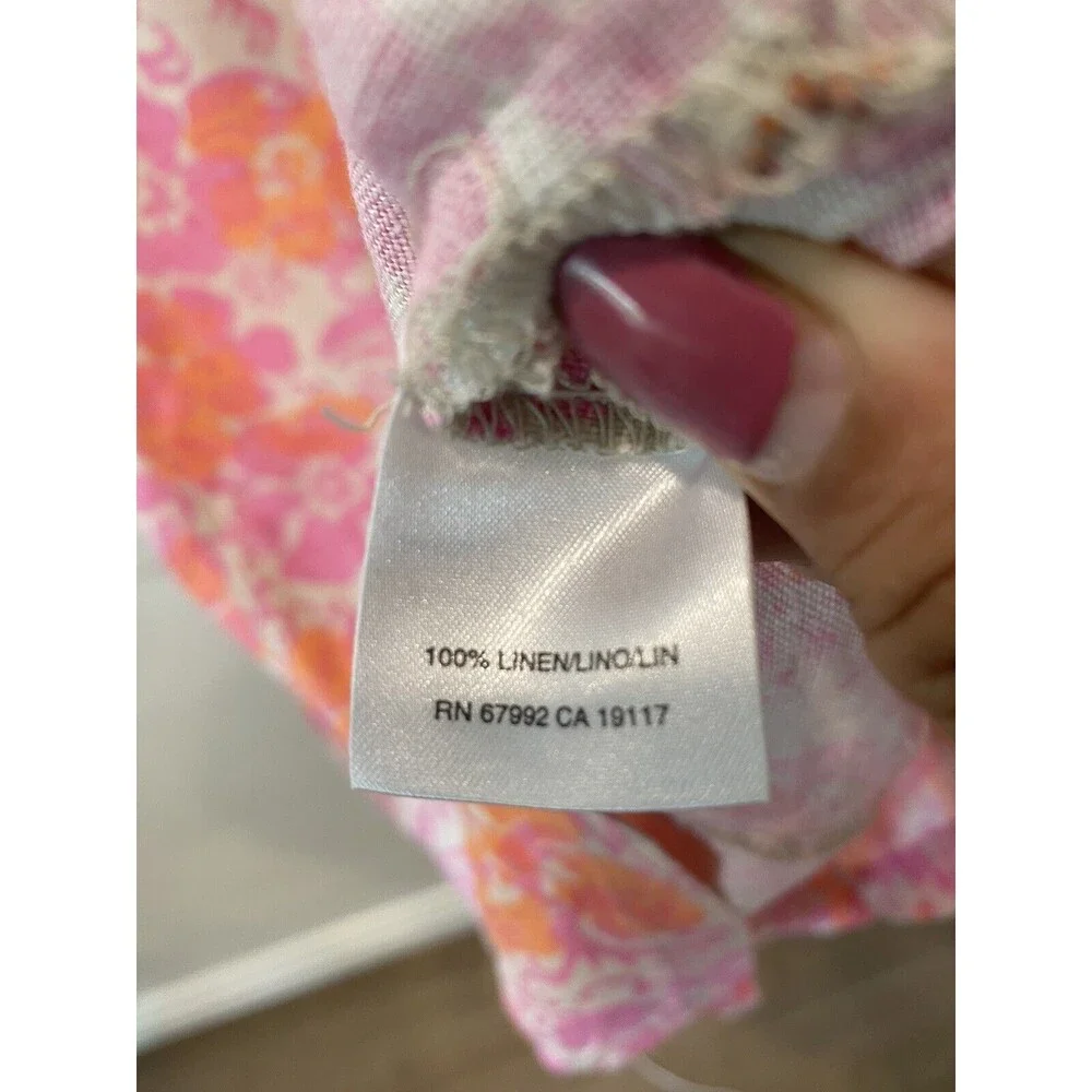 Sigrid Olson SO Blue Womens 100% Linen Floral Dress Pink size 12